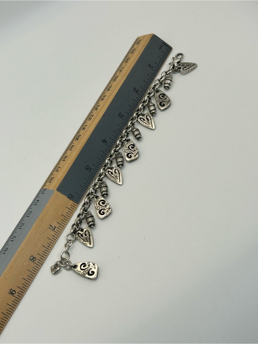 Brighton Brazilian Heart Charm Bracelet 8" Silver Plated Vintage Dangle Fair - Picture 7 of 10
